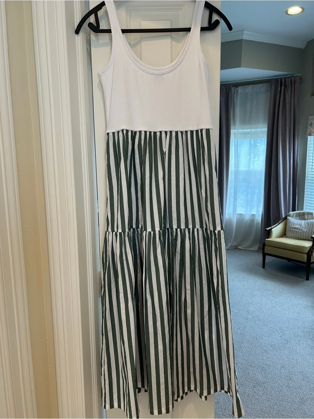 J. Crew Tank Top Dress with Green Stripe Skirt Petite Small